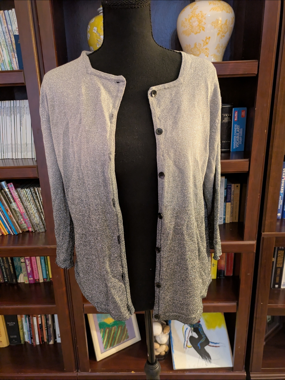 Lightweight Glittery Ombre Button-Up Cardigan